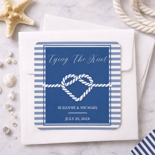 Scheepsmarine Blauw Strikknoop Strepen Trouwen Vierkante Sticker