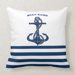 Scheepsnaam Anker Marine Blauw Witte Strepen Kussen