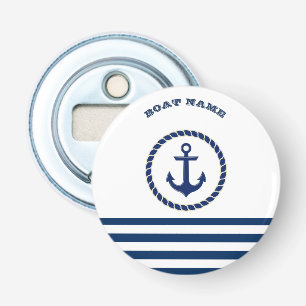 Scheepsnaam,Anker Marineblauw Gestreepd Button Flesopener