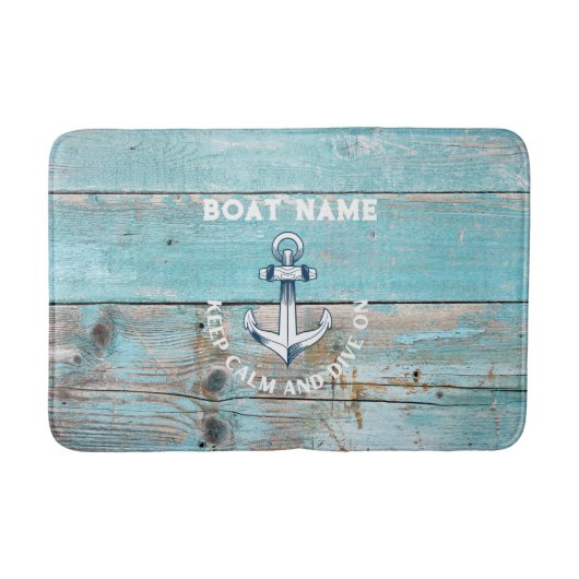 Scheepsnaam Anker Rustiek Hout Badmat (Voorkant)