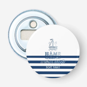 Scheepsnaam,Anker Zee Marine Blauw Gestreept Button Flesopener