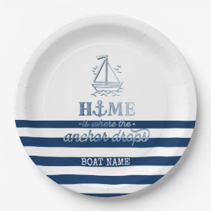 Scheepsnaam,Anker Zee Marine Blauw Gestreept Papieren Bordje