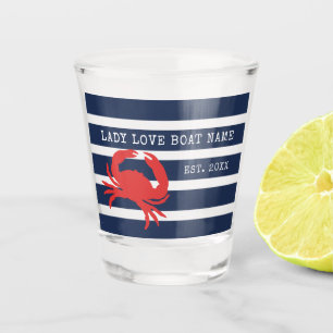 Scheepsnaam Blauwe Strepen Rode Krab Naam Shot Glas