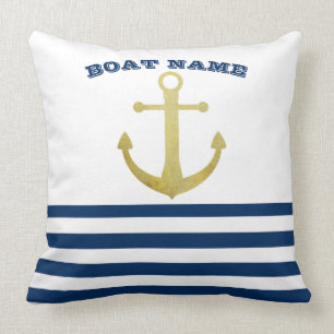Scheepsnaam, Goud Anker Marineblauw Strepen Kussen