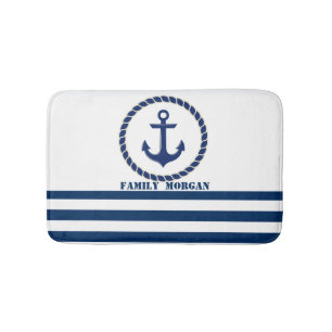 Scheepsnaam Nautical,Anker Marineblauw Gestreepte Badmat