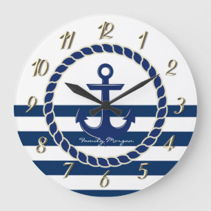 Scheepsnaam Nautical,Anker Marineblauw Gestreepte Grote Klok