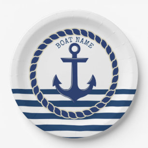 Scheepsnaam Nautical,Anker Marineblauw Gestreepte Papieren Bordje