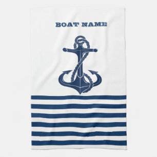 Scheepsnaam Nautilus,Anker Marineblauw Witte Stre Theedoek