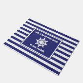 Scheepsnaam Navy blauwe gestreepte deurmat (Schuin)