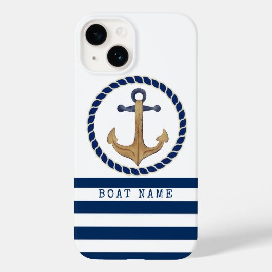 Scheepsnaam, Retro Anker Marineblauw Case-Mate iPhone Case (Achterkant)