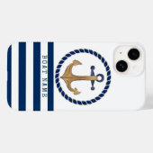 Scheepsnaam, Retro Anker Marineblauw Case-Mate iPhone Case (Achterkant (horizontaal))
