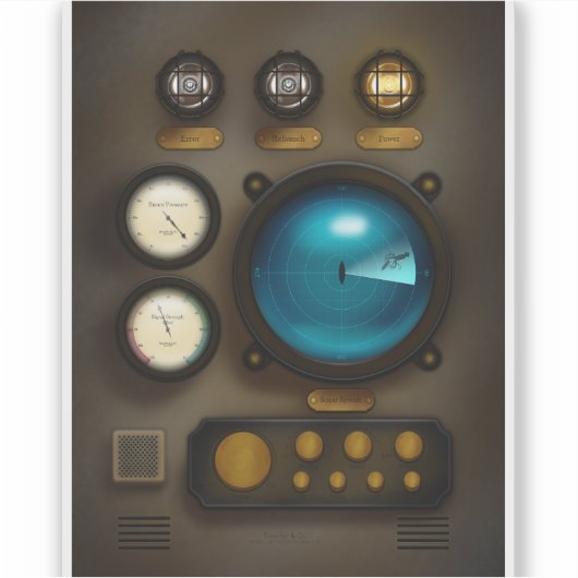 Scheepsregelpaneel Sonar-systeem 3:4 Steampunk Sticker (Voorkant)