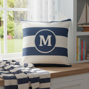 Scheepsstreep Weave Monogram Navy Wit ID1248 Kussen