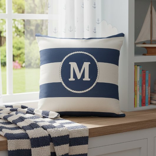 Scheepsstreep Weave Monogram Navy Wit ID1248 Kussen