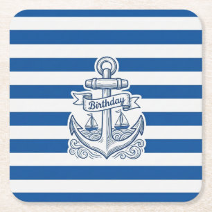 Scheepsstrepen Anker Verjaardag Vierkante Kartonnen Onderzetter