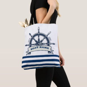 Scheepsstuurwiel, marineblauw met witte strepen draagtas
