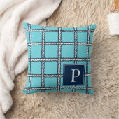 Scheepstouw Weefsel – Turquoise Kust Monogram Kussen (Deken)
