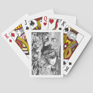 Scheepswerf en monster van Zee met zeer koude zwel Pokerkaarten