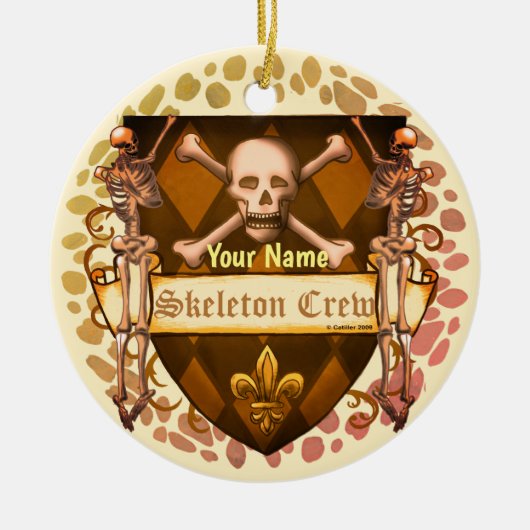 Scheepswerf met skeletbemanning keramisch ornament (Voorkant)