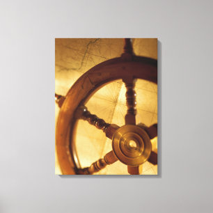 Scheepswiel en -kaart canvas afdruk