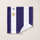 Scheepswiel en monogram op blauw & wit bad handdoek (Wasdoekje)