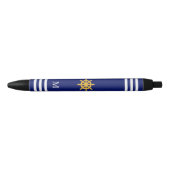 Scheepswiel en -monogram op blauwe achtergrond zwarte inkt pen (Voorkant)