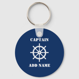 Scheepswiel Helm Kapitein of naam boot Navy Blue Sleutelhanger