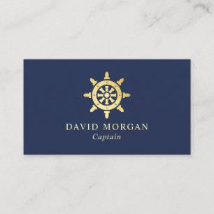 Scheepswiel Logo boot Captain Navy en Gold Visitekaartje