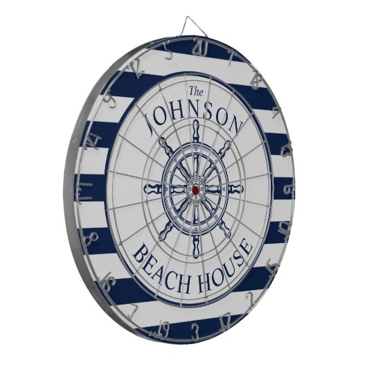 Scheepswiel met Nautical Threaded Beach House Dartbord (Voorkant Links)