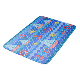 Scheepswiel met zeegolfrood blauw ankerschip badmat
