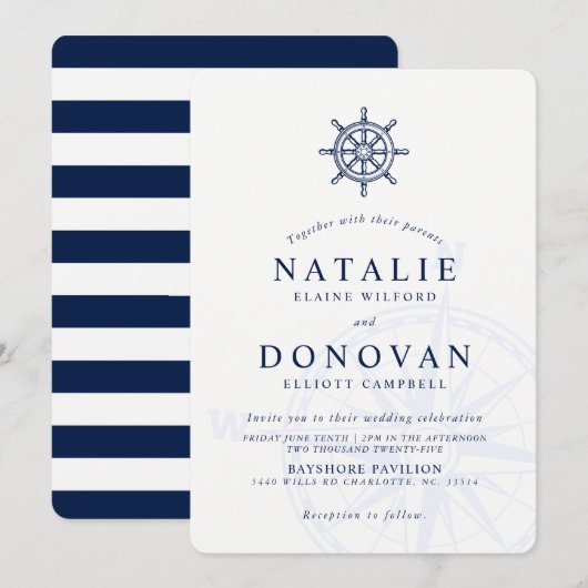 Scheepswiel nautische bruiloft uitnodiging (Voorkant / Achterkant)
