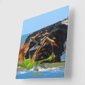 Scheepswrak Abstract blauw Vierkante Klok (Hoek)
