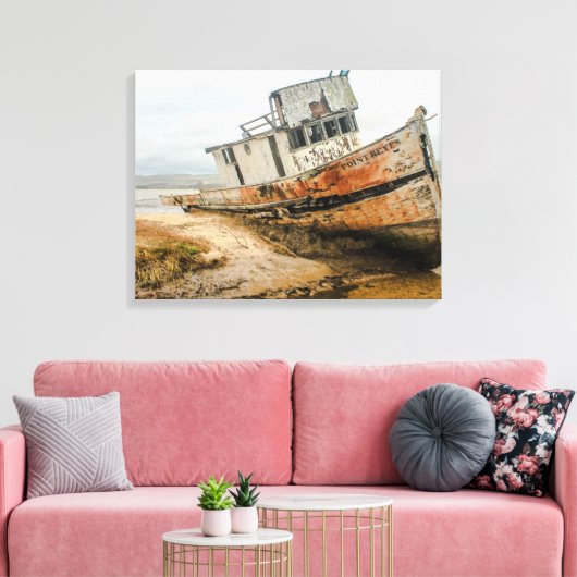 Scheepswrak beroemde boot Stuck in Point Reyes CA Canvas Afdruk (Insitu (Woonkamer))