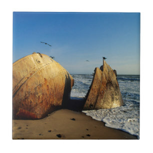 Scheepswrak op strand, Skeletkust, Namibië Tegeltje