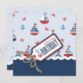 Scheepvaart Ahoy Birthday Invite Square 1 Kaart (Voorkant / Achterkant)