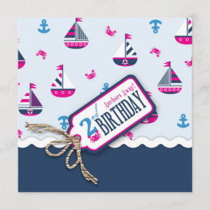 Scheepvaart Ahoy! Girl Birthday Invite Square 2 Kaart