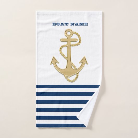 Scheepvaart,Gouden Anker Marineblauw Witte Strepen Bad Handdoek (Handdoek)