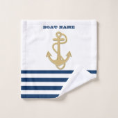 Scheepvaart,Gouden Anker Marineblauw Witte Strepen Bad Handdoek (Wasdoekje)