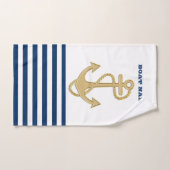 Scheepvaart,Gouden Anker Marineblauw Witte Strepen Bad Handdoek (Handdoek)