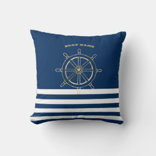 Scheepvaart, Gouden Stuurwiel, Marineblauwe Strepe Kussen
