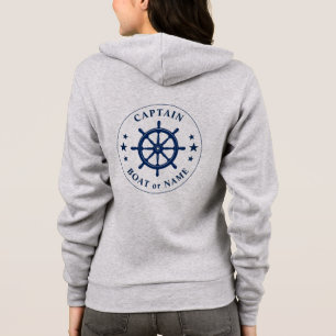Scheepvaart Helm Wheel Stars Kapitein of Boat Name Hoodie