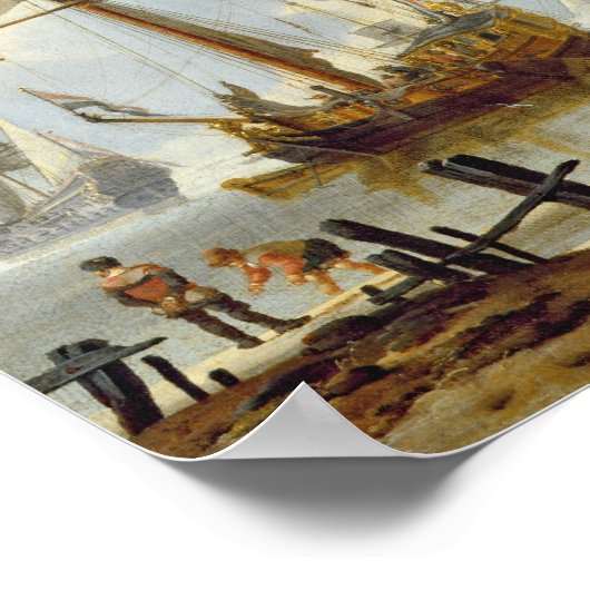 Scheepvaart in Calm Water met figuren van de kust Poster (Hoek)