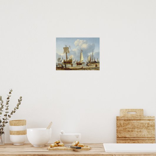 Scheepvaart in Calm Water met figuren van de kust Poster (Keuken)