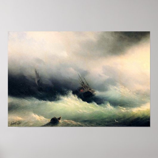 Scheepvaart in een Storm, Ivan Constantinovich Aiv Poster (Voorkant)
