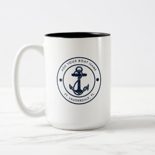 Scheepvaart Marine Blauw Anker Boot Naam Op Maat Tweekleurige Koffiemok