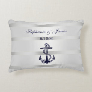 Scheepvaart Marine Blauw Anker Zilver Wit Decoratief Kussen