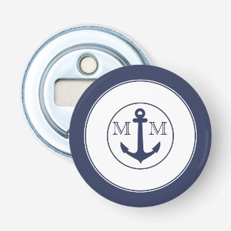 Scheepvaart Marine Blauw Witte Krab Anker Monogram Button Flesopener
