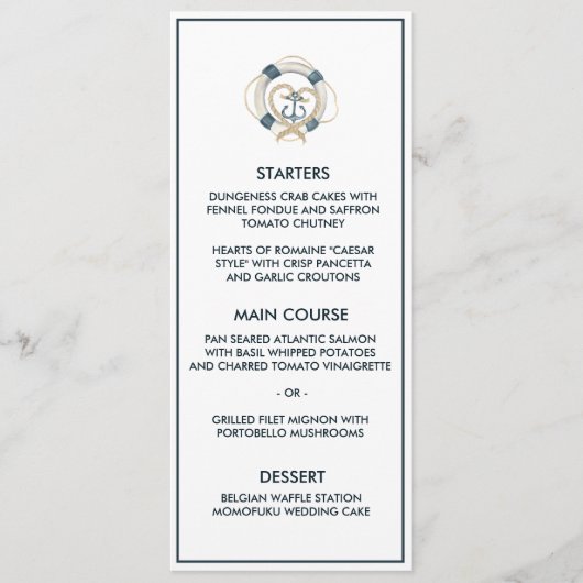 Scheepvaart Marine & Witte Bruiloftsmenu Menu (Voorkant)