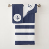 Scheepvaart Marineblauw Witte Strepen Anker Monogr Bad Handdoek (Insitu)