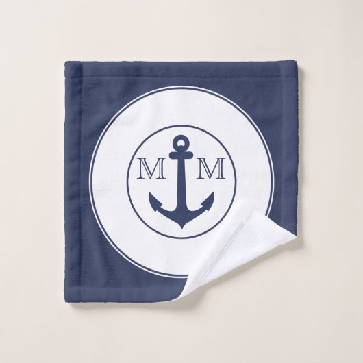 Scheepvaart Marineblauw Witte Strepen Anker Monogr Bad Handdoek (Wasdoekje)